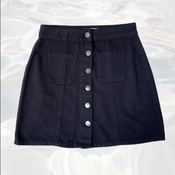 BLACK BUTTON DENIM JEAN SKIRT - Picture 1 of 4